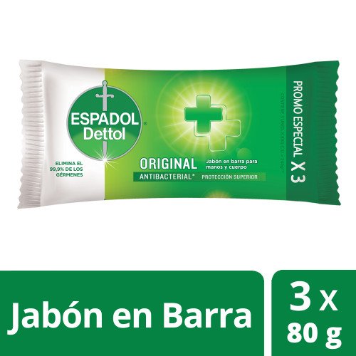 Jabón Antibacterial en Barra Espadol Dettol Original Pack 3u x 80g