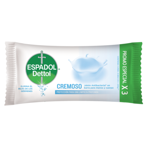 Jabón Antibacterial en Barra Espadol Dettol Cremoso Pack 3 u. x 80 g