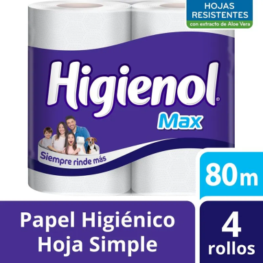 Papel Higiénico Higienol Max Hoja Simple 80 mts.
